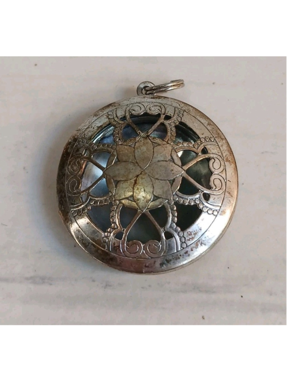 Flower Silver Tone Open Aromatherapy Perfume Locket Necklace